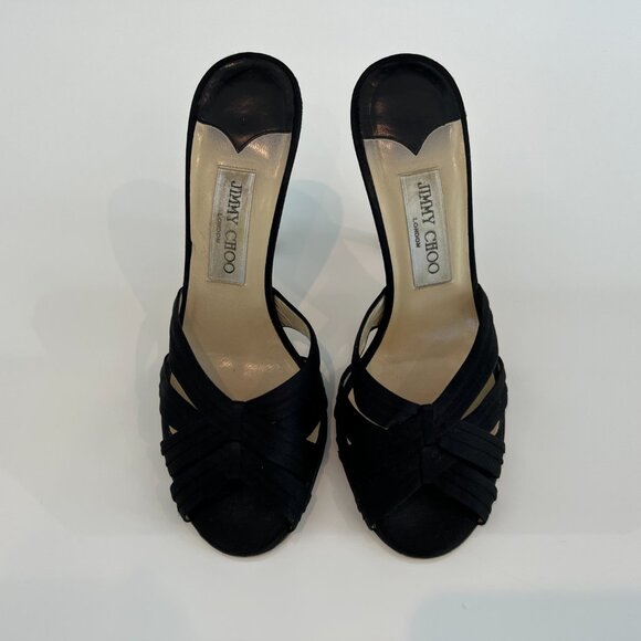 JIMMY CHOO BLACK SILK SATIN SLIDE SANDALS SIZE IT 38 / US 8 - Picture 2 of 16